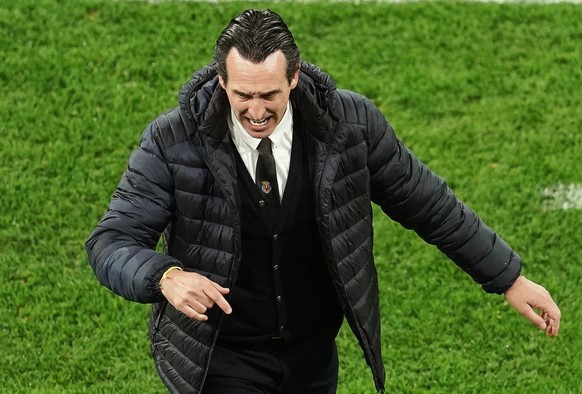 epa09230131 Villarreal&#039;s head coach Unai Emery reacts during the UEFA Europa League final soccer match between Villarreal CF and Manchester United in Gdansk, Poland, 26 May 2021. EPA/Aleksandra S ...
