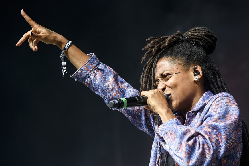 Swiss rapper KT Gorique performs on the Main Stage during the 20th edition of Royal Arena Festival, Saturday, August 17, 2019 in Biel, Switzerland. (KEYSTONE/Anthony Anex)