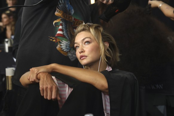 Gigi Hadid appears backstage prior to the Victoria&#039;s Secret Fashion Show on Tuesday, Oct. 15, 2024, in the Brooklyn borough of New York. (Photo by Andy Kropa/Invision/AP)
Gigi Hadid