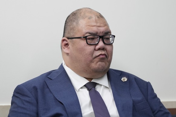 White House communications director Steven Cheung listens during a briefing with reporters in the James Brady Press Briefing Room at the White House, Thursday, June 19, 2025, in Washington. (AP Photo/ ...