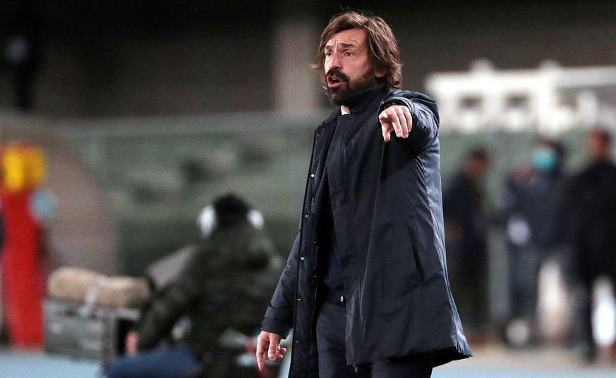 epa09041398 Juventus' head coach Andrea Pirlo reacts during the Italian Serie A soccer match between Hellas Verona FC and Juventus FC at Marcantonio Bentegodi stadium in Verona, Italy, 27 Februar ...