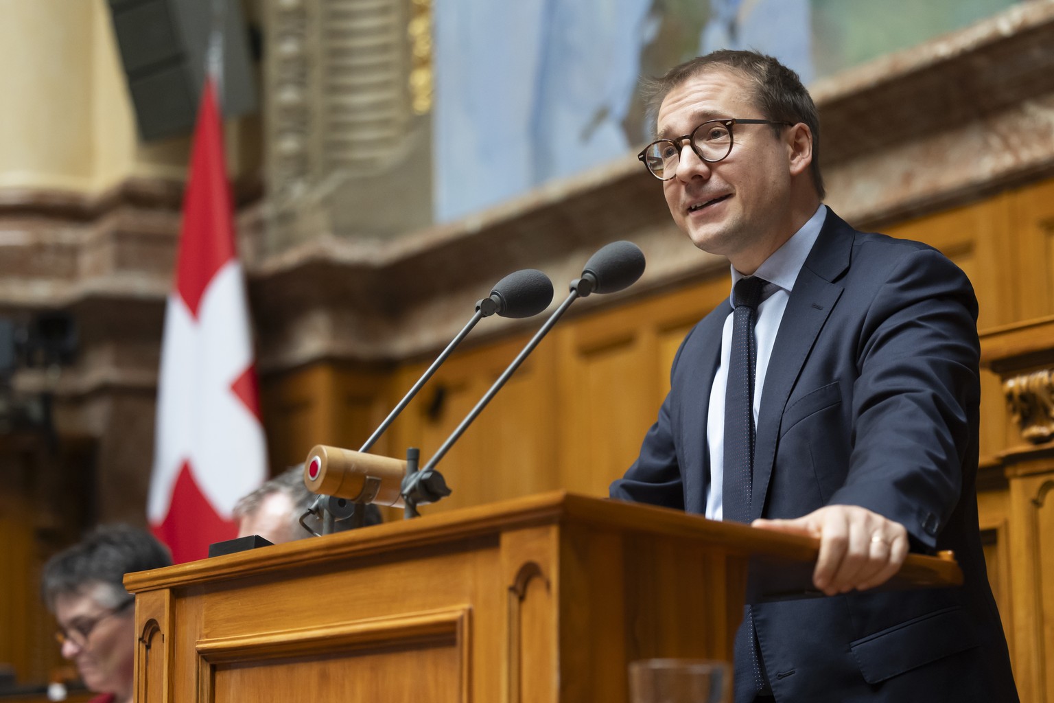 Philippe Nantermod, FDP-VS, spricht waehrend der Wintersession der Eidgenoessischen Raete, am Dienstag, 17. Dezember 2024 in Bern. (KEYSTONE/Peter Klaunzer)