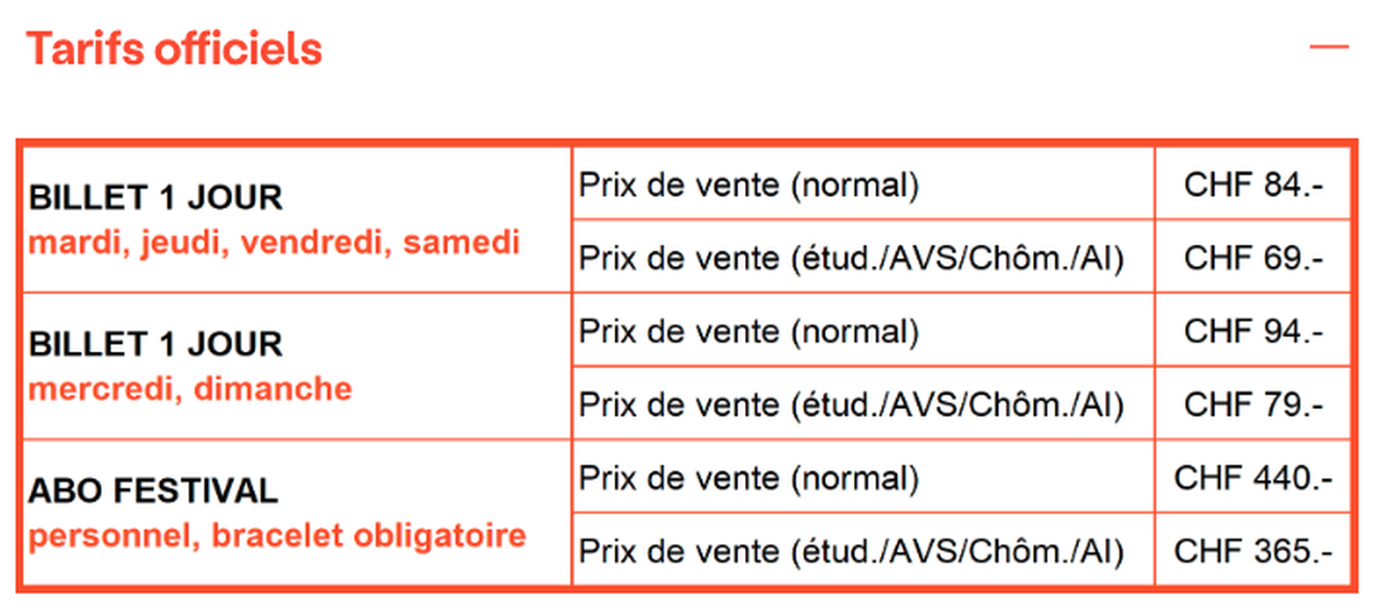 Prix des billets du paléo festival 2025
