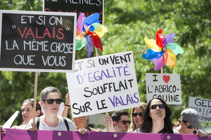 Des membres de la communauté LGBTQI+ lors de la Pride de Sion, en juin 2015.