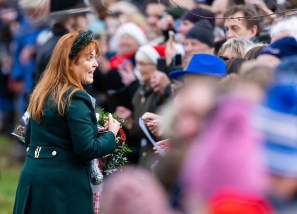SANDRINGHAM, NORFOLK - DECEMBER 25: Sarah Ferguson, Duchess of York attends the Christmas Morning Service at Sandringham Church on December 25, 2023 in Sandringham, Norfolk. (Photo by Samir Hussein/Wi ...