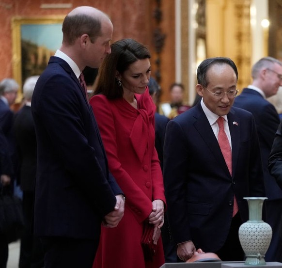 LONDON, ENGLAND - NOVEMBER 21: King Charles III with Queen Camilla shows The President of Korea Yoon Suk Yeol and First Lady, Kim Keon Hee a display of Korean items from the Royal Collection, inside B ...