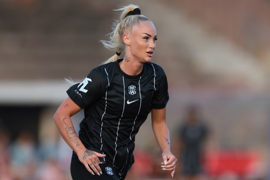 MILAN, ITALY - AUGUST 14: Alisha Lehmann of FC Como Women during the 2025 Women's Cup match between Juventus FC and FC Como Women at Arena Civica Gianni Brera on August 14, 2025 in Milan, Italy.  ...