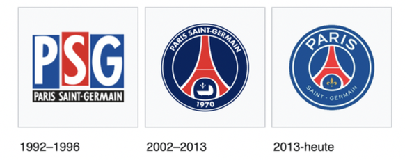 L'évolution du logo. La tour Eiffel, emblème de la ville, est au centre.