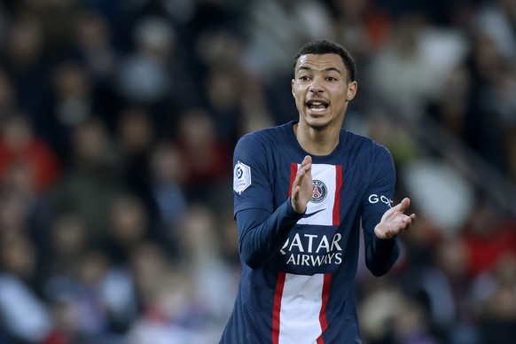 epa10447463 Paris Saint Germain&#039;s Hugo Ekitike reacts during the French Ligue 1 soccer match between PSG and Toulouse FC at the Parc des Princes stadium in Paris, France, 04 February 2023. EPA/YO ...