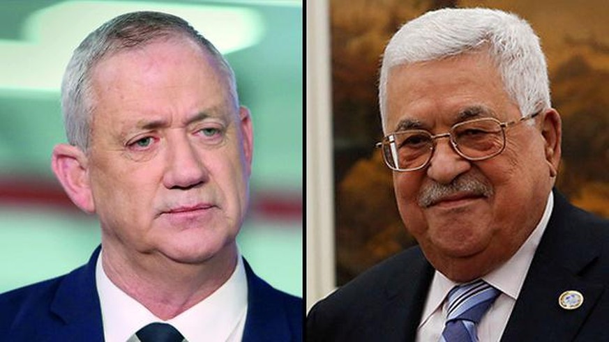 A gauche, le ministre israélien de la Défense Benny Gantz et à droite, le président palestinien Mahmoud Abbas. Les deux dirigeants se sont entretenus dans le plus grand secret.  