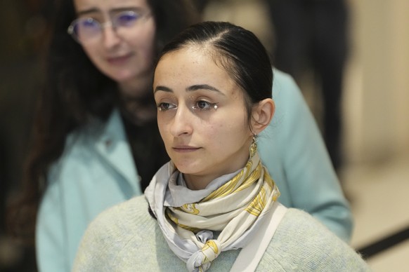 FILE - Actor Charlotte Arnould leaves actor Gerard Depardieu&#039;s trial for the alleged sexual assaults of two women on a film set in 2021, Tuesday, March 25, 2025 in Paris. (AP Photo/Aurelien Moris ...