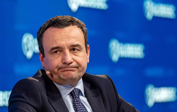 epa10664548 Prime Minister of Kosovo Albin Kurti attends a session titled &#039;In the Spotlight: Future of Kosovo&#039; at GLOBSEC Security Forum in Bratislava, Slovakia, 31 May 2023. EPA/MARTIN DIVI ...