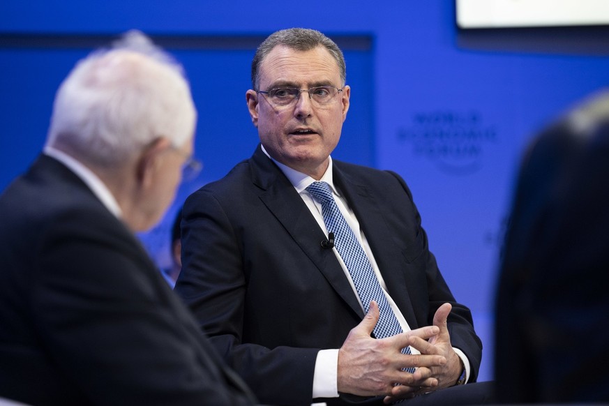 Thomas J. Jordan, Chairman of the Governing Board of the Swiss National Bank, speaks during a panel session during the 54th annual meeting of the World Economic Forum, WEF, in Davos, Switzerland, Thur ...