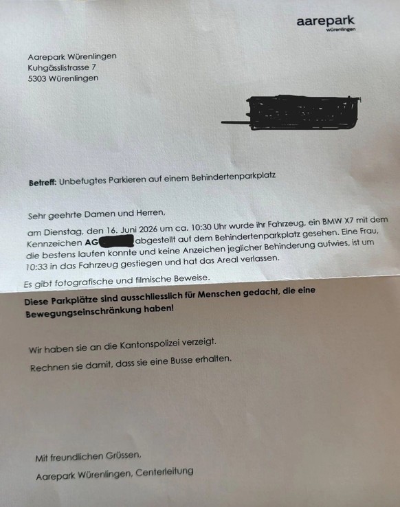 La lettre prétendument rédigée par la direction du centre commercial Coop Aarepark regorge de fautes d'orthographe.