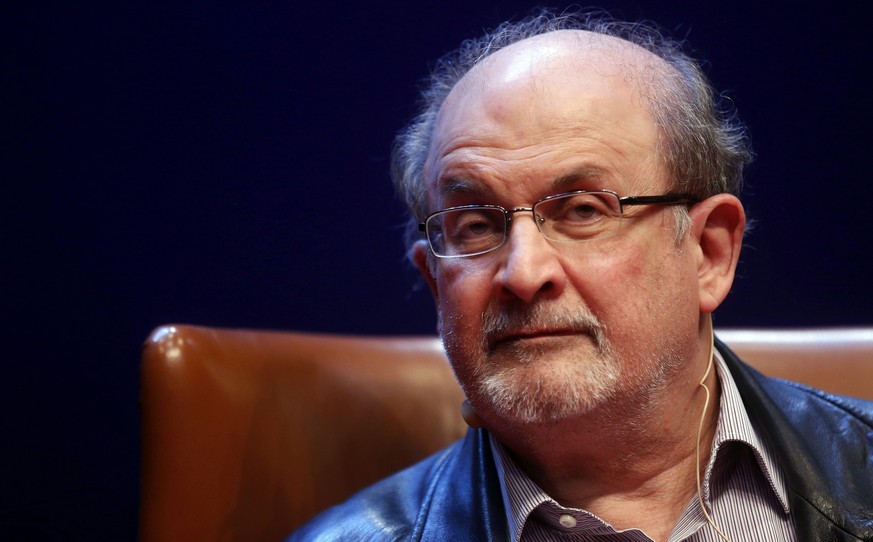 epa10117473 (FILE) - Indian-British writer Salman Rushdie presents his book &#039;Two Years Eight Months and Twenty-Eight Nights&#039; in Aviles, Spain, 07 October 2015 (reissued 12 August 2022). Rush ...