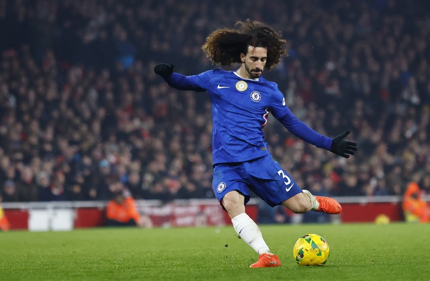 epa12703361 Marc Cucurella of Chelsea in action during the English EFL Cup semi-final second leg soccer match between Arsenal FC and Chelsea FC, in London, Britain, 03 February 2026. EPA/TOLGA AKMEN E ...