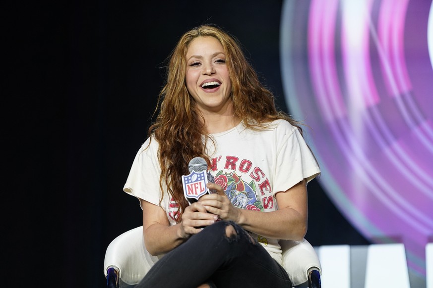 FILE - Performer Shakira answers questions at a news conference on Jan. 30, 2020, in Miami. Spanish prosecutors are seeking a prison sentence of eight years for Colombian-born pop star Shakira in her  ...