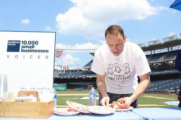WASHINGTON, DC - JULY 20: Joey Chestnut attends 2022 Goldman Sachs 10,000 Small Businesses Summit - Day 2 at Nationals Park on July 20, 2022 in Washington, DC. (Photo by Brian Stukes/Getty Images)