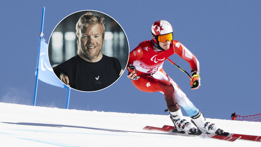 Bjørnar Erikstad (encadré) milite pour que les para-skieurs comme Théo Gmür (en piste) obtiennent des prix en espèces sur les épreuves de Coupe du monde.