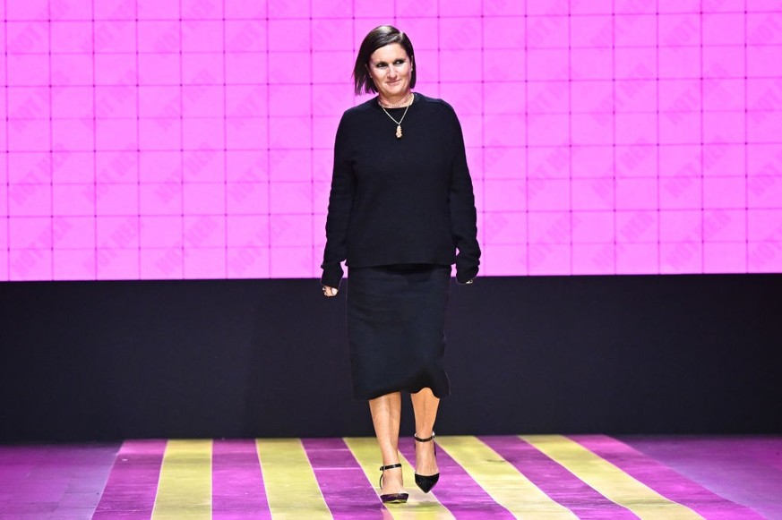 PARIS, FRANCE - SEPTEMBER 26: (EDITORIAL USE ONLY - For Non-Editorial use please seek approval from Fashion House) Fashion designer Maria Grazia Chiuri walks the runway during the Christian Dior Women ...