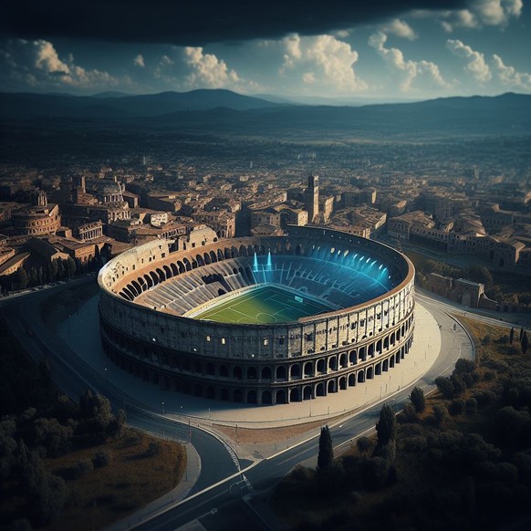 Le Colisée doté des reflets bleu clair du club laziale. Un derby romain dans l'amphithéâtre ovoïde du centre de la capitale italienne, avouez que ça ne manquerait pas d'une certaine noblesse.