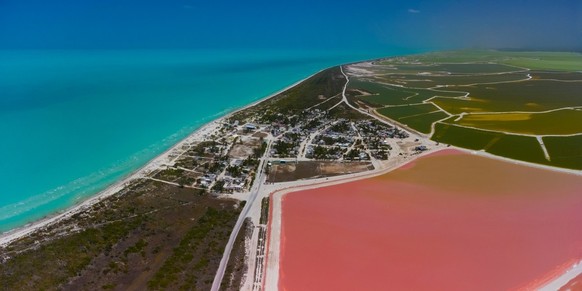 Rosa Seen und Ozean, Natur in Las Coloradas, Mexiko