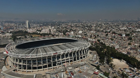 FILE - Azteca Stadium sits in Mexico City, 100 days before the opening ceremony of the 2026 FIFA soccer World Cup, Tuesday, March 3, 2026. (AP Photo/Fernando Llano, File)
WCup Venues Stadium Soccer