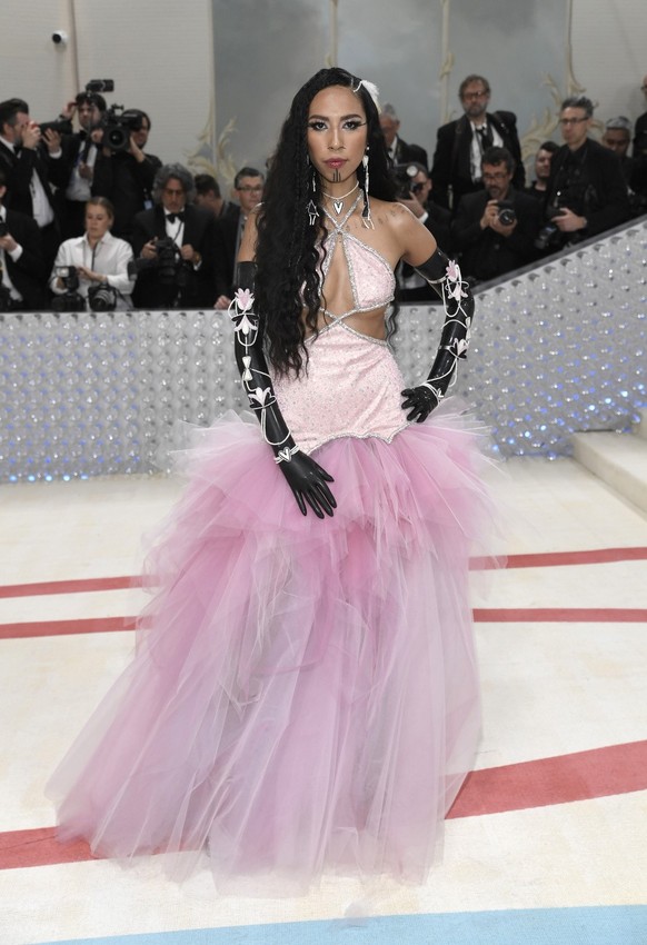 Quannah Chasinghorse attends The Metropolitan Museum of Art's Costume Institute benefit gala celebrating the opening of the "Karl Lagerfeld: A Line of Beauty" exhibition on Monday, May ...