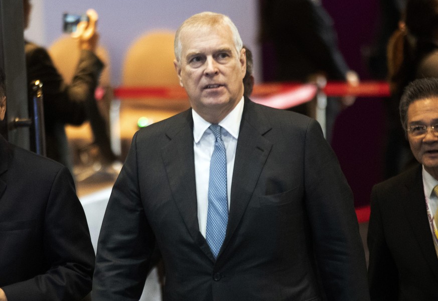 FILE - In this Sunday, Nov. 3, 2019 file photo, Britain&#039;s Prince Andrew arrives at ASEAN Business and Investment Summit (ABIS) in Nonthaburi, Thailand. British police said Sunday, Oct. 11, 2021 t ...