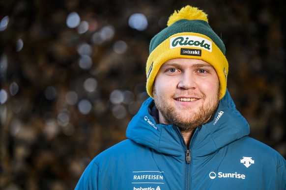 Niels Hintermann of Switzerland poses during the Swiss-ski federation press conference at the 2023 FIS Alpine Skiing World Championships in Courchevel/Meribel, France, Sunday, February 5, 2023. (KEYST ...