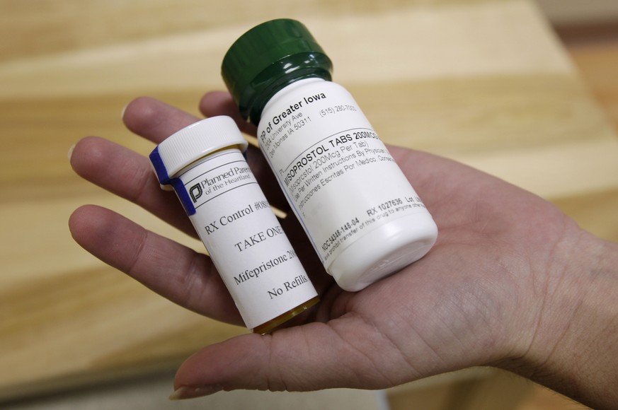FILE - This Sept. 22, 2010 file photo shows bottles of the abortion-inducing drug RU-486 at a clinic in Des Moines, Iowa. On Tuesday, April 13, 2021, the acting head of the Food and Drug Administratio ...
