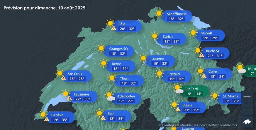 Prévision pour dimanche, 10 août 2025.