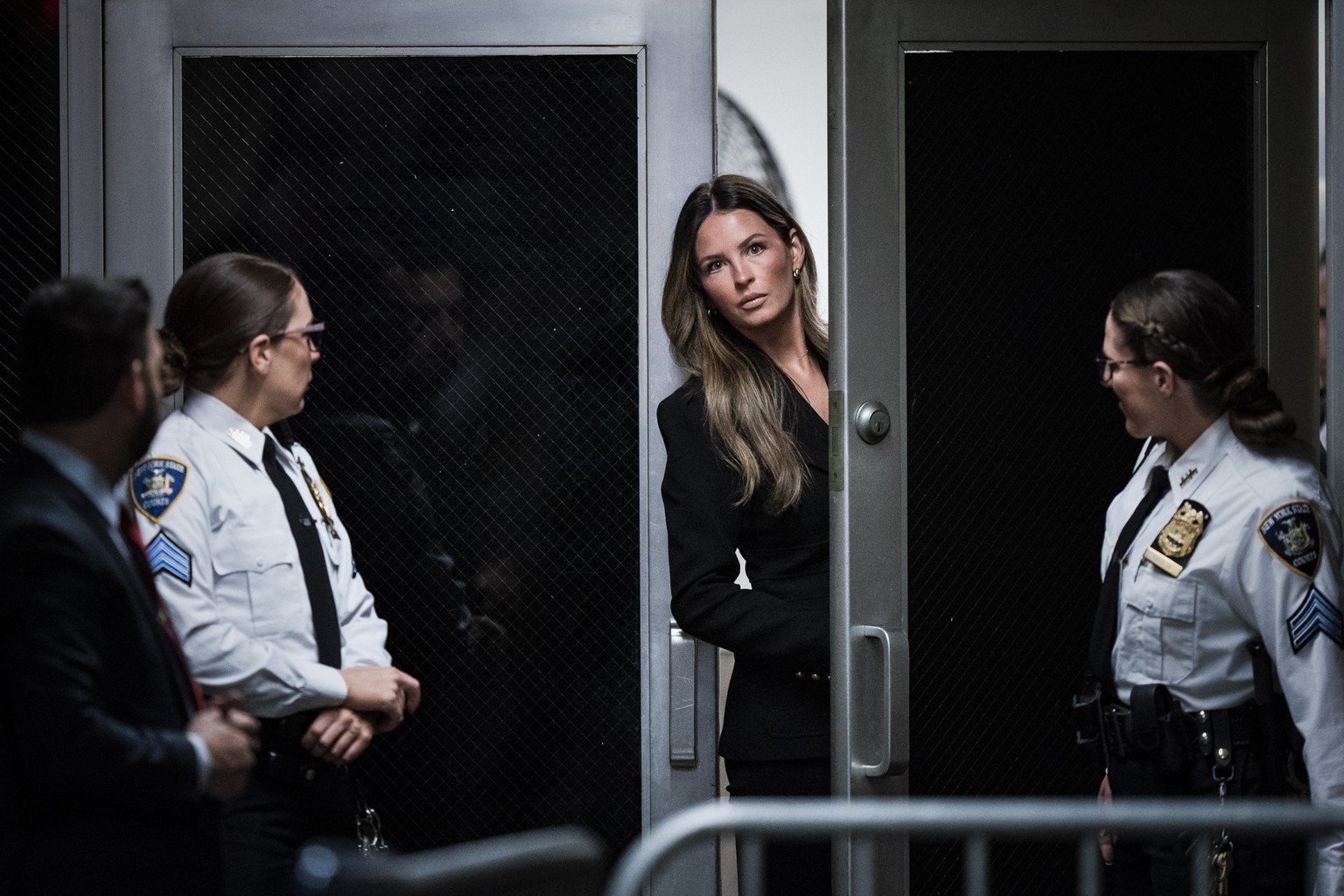NEW YORK, NEW YORK - APRIL 15: Margo Martin arrives with former U.S. President Donald Trump ahead of the start of jury selection at Manhattan Criminal Court on April 15, 2024 in New York City. Former  ...
