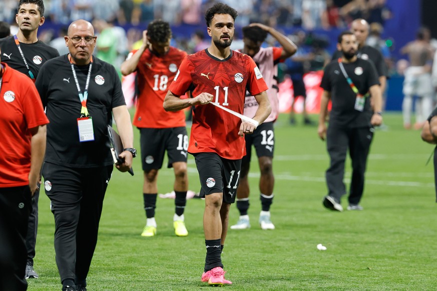 Egypt's Mostafa Zico (11) walks off the pitch after the World Cup round of 16 soccer match between Argentina and Egypt in Atlanta, Tuesday, July 7, 2026. (AP Photo/Erik S. Lesser)
Mostafa Zico