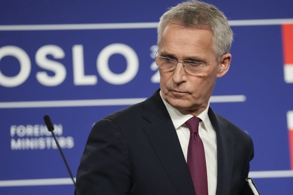 NATO Secretary General Jens Stoltenberg during a media conference after the meeting of NATO foreign ministers in Oslo, Norway, Thursday, June 1, 2023. NATO on Thursday ramped up pressure on member nat ...