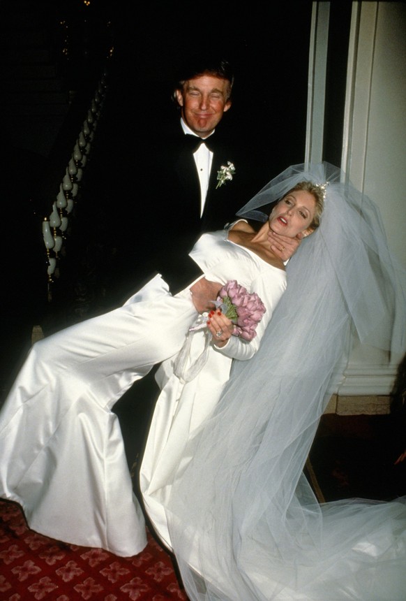 NEW YORK, NY - CIRCA 1993: Donald Trump and Marla Maples Wedding at The Plaza Hotel circa 1993 in New York City. Please note the placement of Donald&#039;s hand.(Photo by Images Press/IMAGES/Getty Ima ...