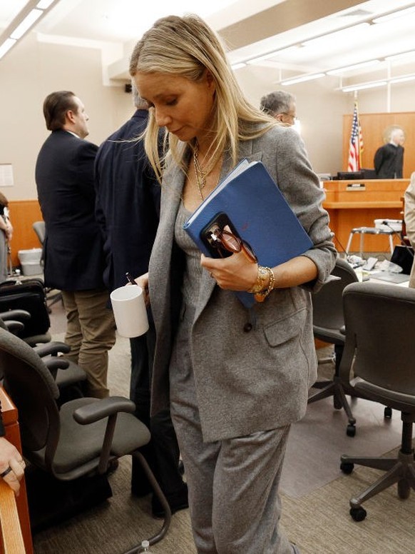 PARK CITY, UT - MARCH 23: Actress Gwyneth Paltrow exits the court for a lunch break on March 23, 2023, in Park City, Utah. Terry Sanderson is suing actress Gwyneth Paltrow for $300,000, claiming she r ...