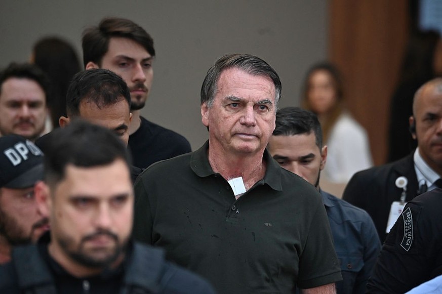 BRASILIA, BRAZIL - SEPTEMBER 14: Former Brazilian President Jair Bolsonaro leaves DF Star Hospital after undergoing a medical procedure on September 14, 2025, in Brasília, Brazil. Bolsonaro ruled the  ...