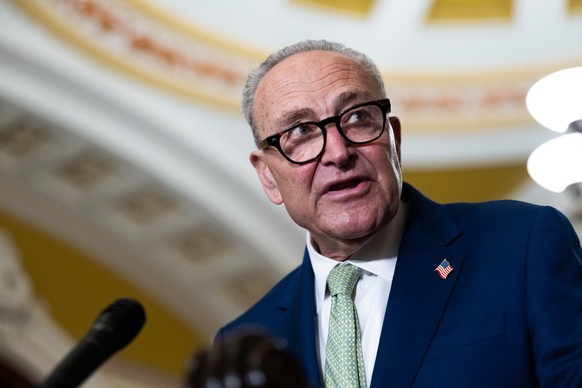 epa13113587 US Senate Minority Leader Chuck Schumer (D-NY) speaks at a press conference following the Democratic luncheon on Capitol Hill in Washington, DC, USA, 15 July 2026. EPA/ANNABELLE GORDON