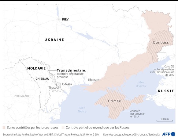 Donbass, carte de situation au 27 février 2025.