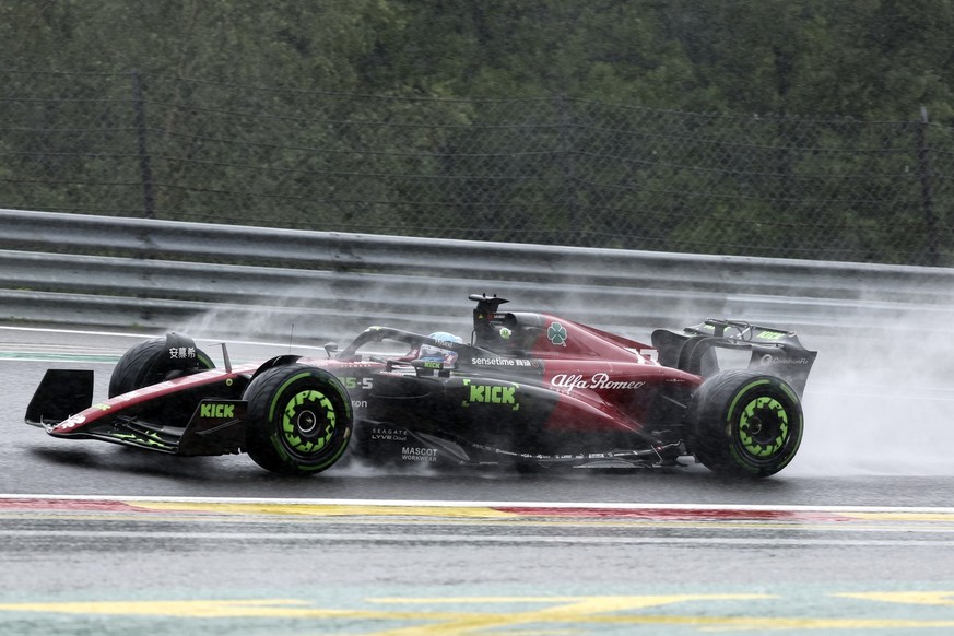 Alfa Romeo driver Valtteri Bottas of Finland steers his car during the first practice session ahead of the Formula One Grand Prix at the Spa-Francorchamps racetrack in Spa, Belgium, Friday, July 28, 2 ...