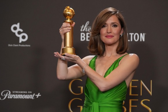 Rose Byrne poses in the press room with the award for best performance by a female actor in a motion picture  musical or comedy for "If I Had Legs I'd Kick You" during the 83rd Golden  ...