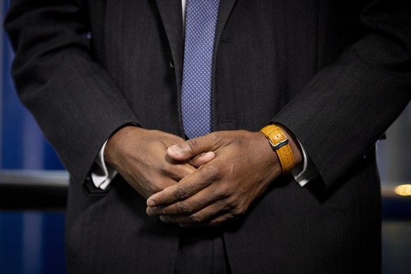 epa10220790 Britain&#039;s Chancellor of the Exchequer Kwasi Kwarteng gives an interview at the Conservative Party Conference in Birmingham, Britain, 03 October 2022. The government announced a U-turn ...