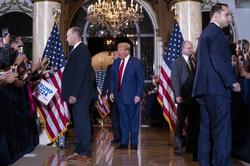 Former President Donald Trump arrives to speak at his Mar-a-Lago estate Tuesday, April 4, 2023, in Palm Beach, Fla., after being arraigned earlier in the day in New York City. (AP Photo/Evan Vucci)