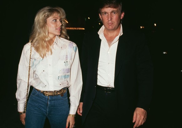 Donald Trump portrait outside of his Puma helicopter in 1987 at Atlantic City airport.