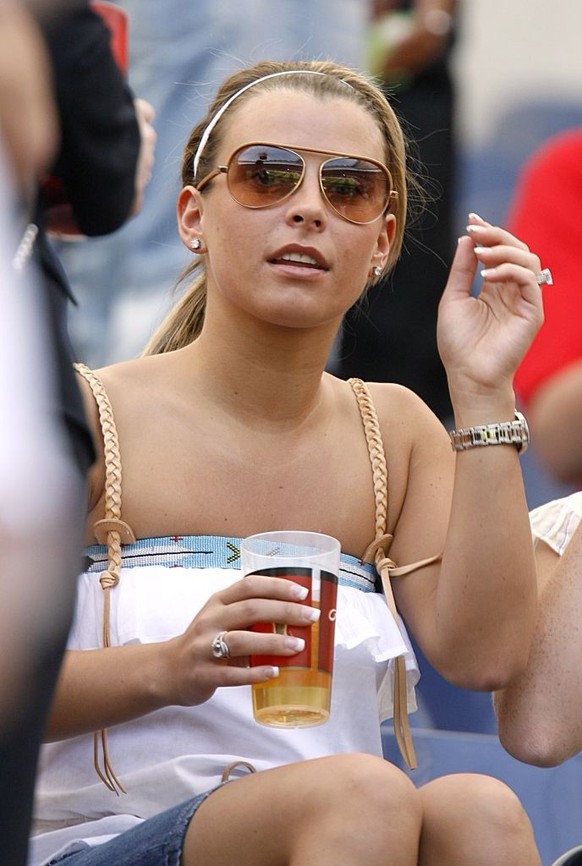 Coleen McLoughlin, fiancee of Wayne Rooney, in the stands before the match (Photo by Owen Humphreys - PA Images/PA Images via Getty Images)
