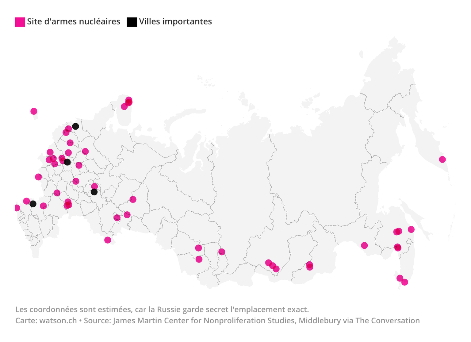 sites d&#039;armes nucléaires et villes importantes