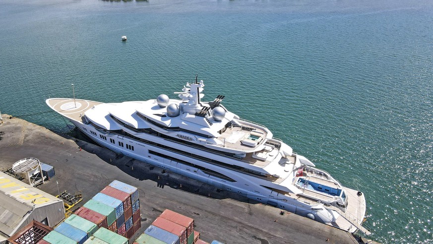 FILE - The superyacht Amadea is docked at the Queens Wharf in Lautoka, Fiji, on April 15 2022. The superyacht that American authorities say is owned by a Russian oligarch previously sanctioned for all ...