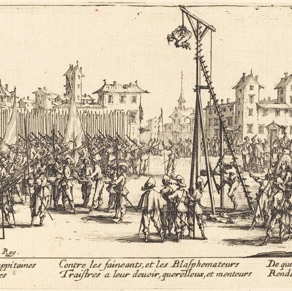 L&#039;estrapade, dans une illustration de Jacques Callot, 17e siècle.