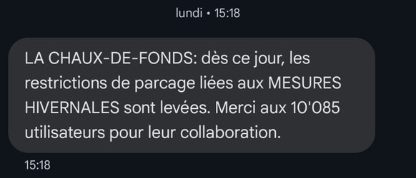 Fin des mesures hivernales à La Chaux-de-Fonds en 2024.